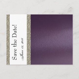 Postal De Anuncios Ahorro de fecha metálico morado y plateado