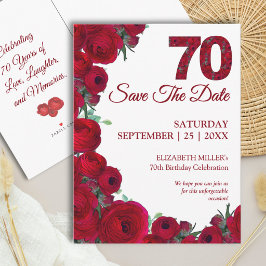 Postal De Anuncios Ahorro de Fecha para Cumpleaños 70 Floral Rojo Int