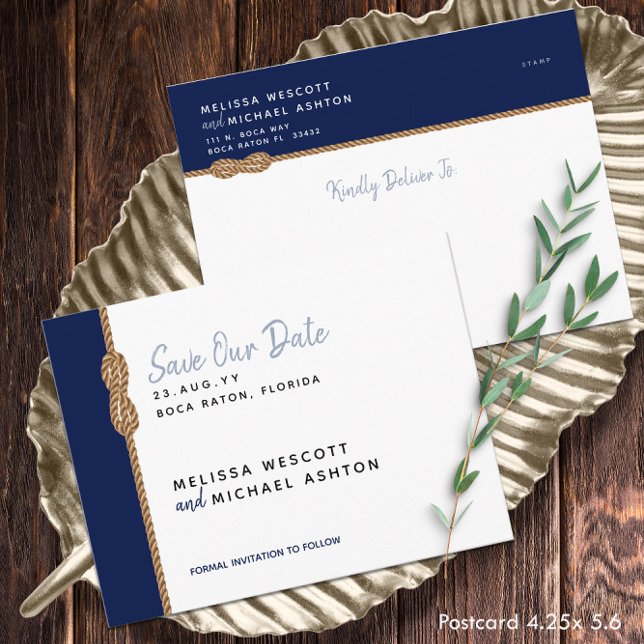 Postal De Anuncios Ahorro de ⚓ Náutico y amigable con el presupuesto (Budget-Friendly ⚓ Nautical Save Our Date Announcement Postcard
)