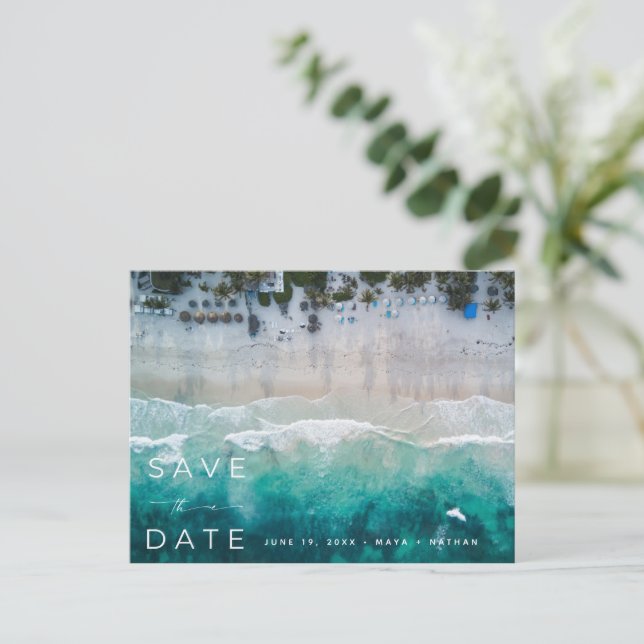 Postal De Anuncios Ahorro de presupuesto para boda de playa moderna - (Anverso de pie)