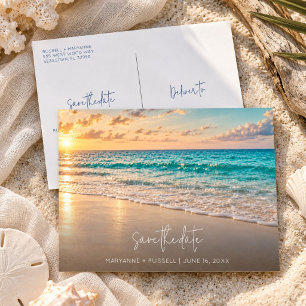 Postal De Anuncios Ahorro de presupuesto para boda de playa simple Gu
