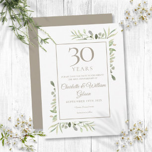 Postal De Anuncios Ahorro del 30 Aniversario Fecha Acuarela Verdor