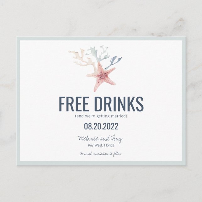 Postal De Anuncios Ahorros divertidos de boda de playa costera (Anverso)
