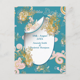 Postal De Anuncios Alegre abstracto rosa, azul cielo - Flores rosas