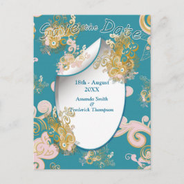 Postal De Anuncios Alegre abstracto rosa, azul cielo - Flores rosas