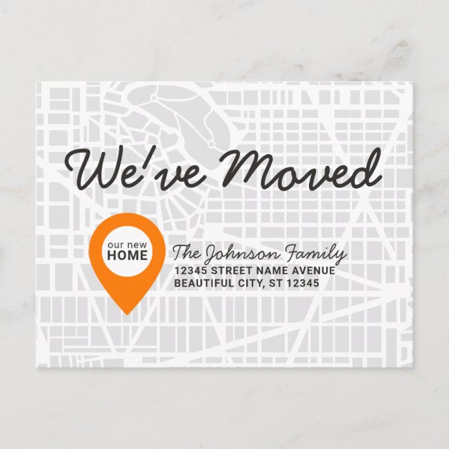Postal De Anuncios Alfiler de Mapa de Calle Moderno Nos hemos Mudado  (Anverso)