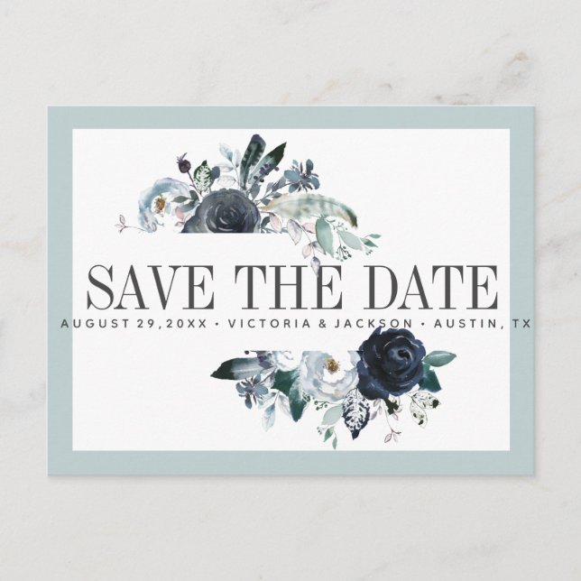 Postal De Anuncios Algo azul | BODA DE Boho GUARDAR LA FECHA (Anverso)