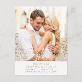 Postal De Anuncios aliento de bebé dorado y blanco foto save the date