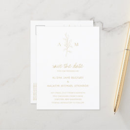 Postal De Anuncios Alisha Gold Tan Boda Botánica Elegante