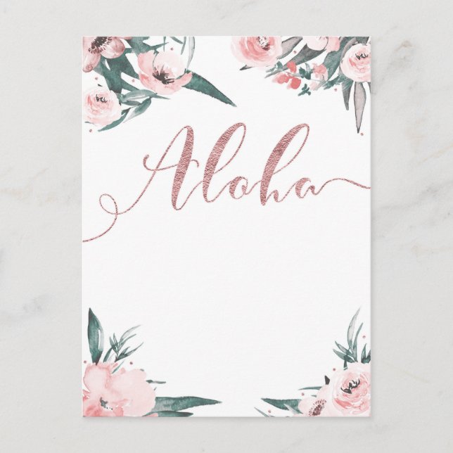 Postal De Anuncios Aloha Pink Tropical Floral Modern Salva la Fecha (Anverso)