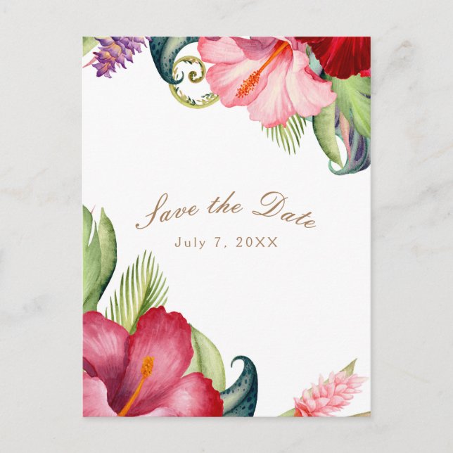 Postal De Anuncios Aloha Tropical Botánico Floral Guardar la fecha (Anverso)