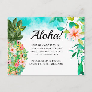 Postal De Anuncios Aloha Tropical Piña Floral Hawái Mudanza