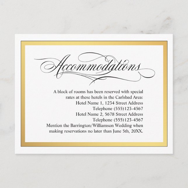 Postal De Anuncios Alojamiento de Boda con Florituras de Letra Elegan (Anverso)