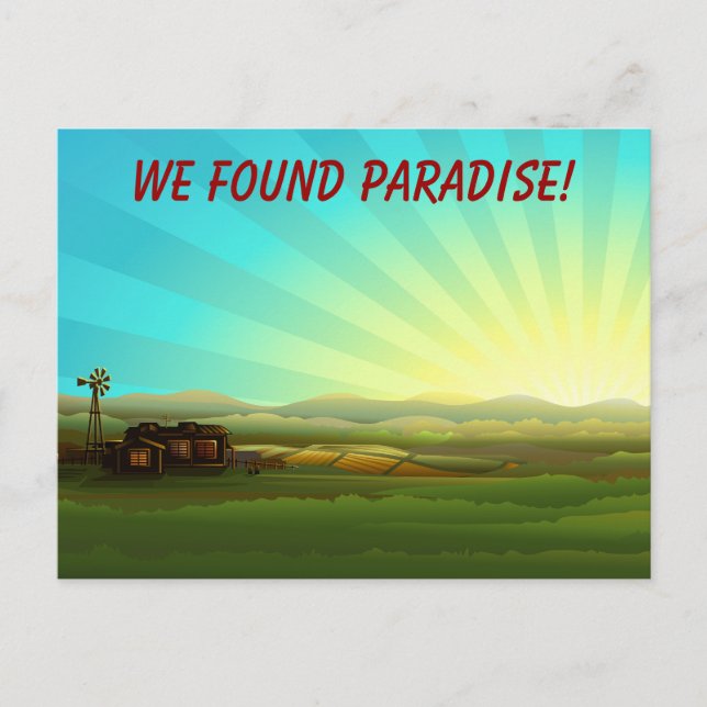 Postal De Anuncios Amanecer en el paraíso de la granja (Anverso)