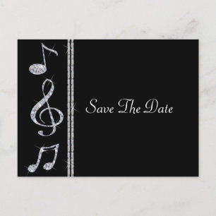 Postal De Anuncios Amantes de la Música Diamante Brillo en Boda Negra