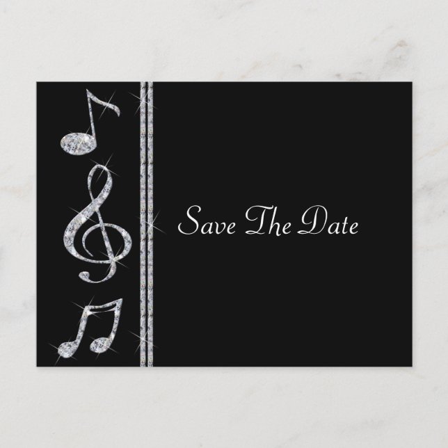 Postal De Anuncios Amantes de la Música Diamante Brillo en Boda Negra (Anverso)