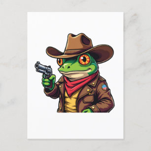 Postal De Anuncios Amantes de rana occidental de Kawaii Cowboy gracio