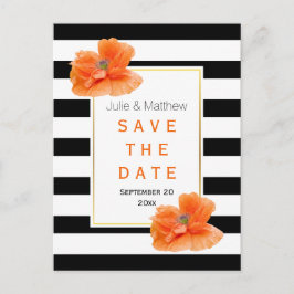 Postal De Anuncios Amapolas de coral y rayas boda Save the Date