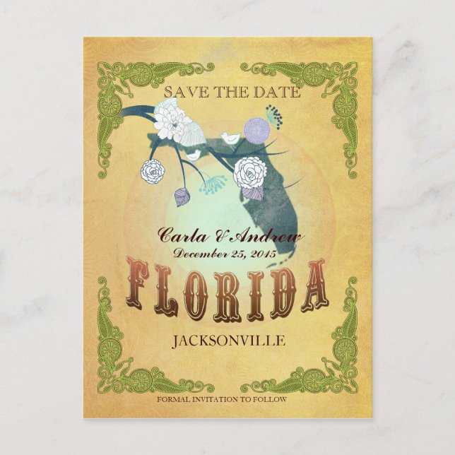 Postal De Anuncios Amarillo Pastel Save The Date - Mapa Con Lindos Pá (Anverso)