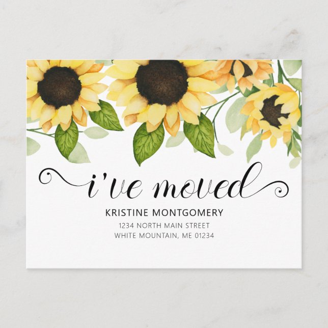 Postal De Anuncios Amarillo Rústico Girasol Acuarela Floral Móvil (Anverso)