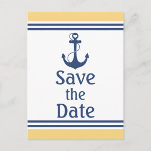Postal De Anuncios Amarillo y azul Nautical Save the Date
