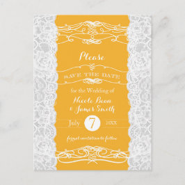 Postal De Anuncios Amarillo y Blanco Encaje Elegante Boda Salva la Fe