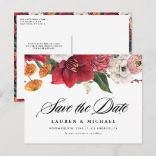 Postal De Anuncios Amaryllis y otoño florals Código QR Guardar fecha