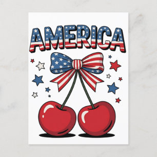 Postal De Anuncios American Coquette Bow Cherry Aesthetic USA Flag