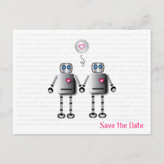 Postal De Anuncios Amor de Robot Guardar la Fecha