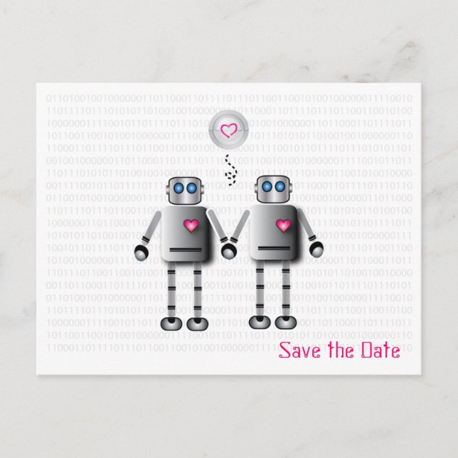 Postal De Anuncios Amor de Robot Guardar la Fecha (Anverso)