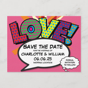 Postal De Anuncios AMOR Guardar la Fecha Divertido Arte Pop de Cómic