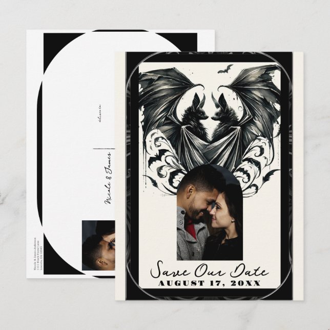 Postal De Anuncios Amor Negro Crema Plateado Gótico Murciélagos Salva (Anverso / Reverso)