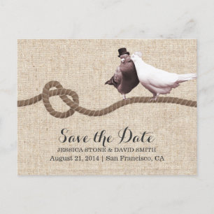 Postal De Anuncios Amor vintage Aves y Twine Knot Salven la fecha