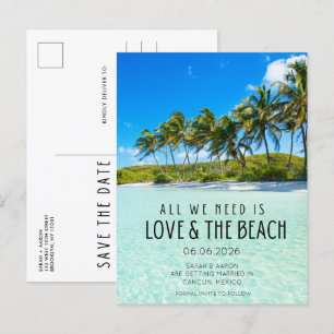 Postal De Anuncios Amor y la boda de destino de playa Fecha de ahorro