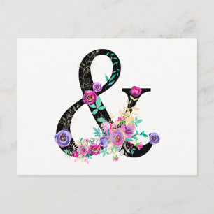 Postal De Anuncios Ampersand Chic Moderno Floral Negro Guardar la Fec