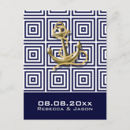 Postal De Anuncios Ancla azul marino boda naútica salvar la fecha