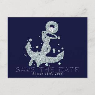 Postal De Anuncios Ancla de Diamante Náutico Brillante Glam Save the 