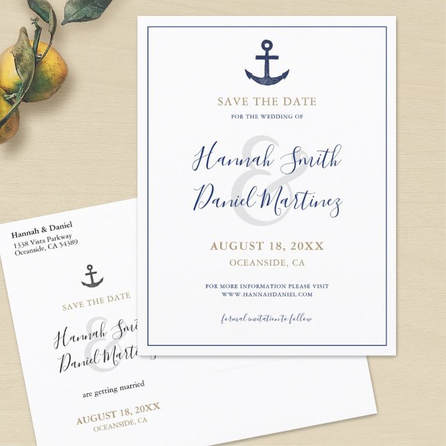 Postal De Anuncios Ancla Marina Azul Marino Boda Salvar la Fecha (Subido por el creador)