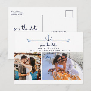 Postal De Anuncios Ancla Náutica Dos Fotos Ahorro de Fecha de Boda 