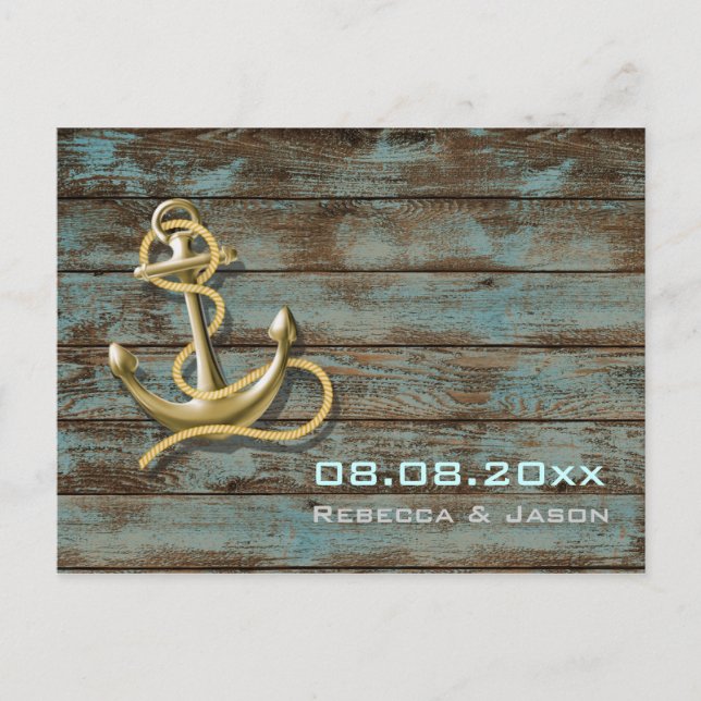 Postal De Anuncios anclaje de playa boda náutica salvar la fecha (Anverso)