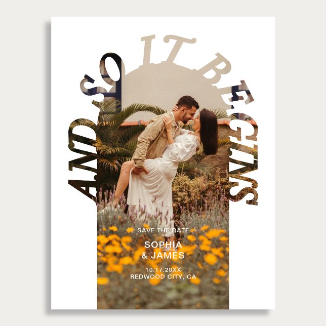 Postal De Anuncios And So It Begins Arch Photo Wedding Save The Date (Subido por el creador)