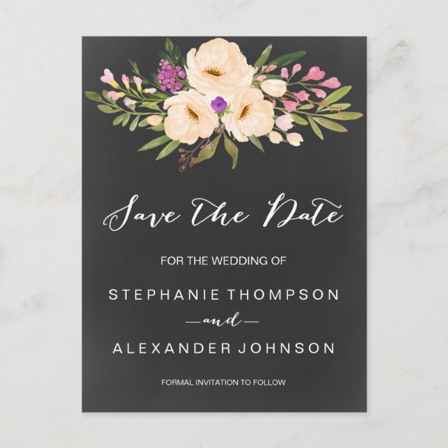 Postal De Anuncios Anémonas Acuarela Pizarra Guardar la Fecha (Anverso)