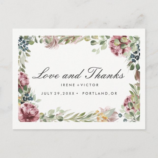 Postal De Anuncios Anemone Rubor Floral Moda Post BODA gracias (Anverso)