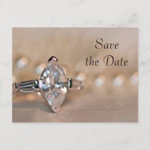 Postal De Anuncios Anillo de Diamante Marquise Boda Guardar la Fecha