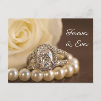Postal De Anuncios Anillo de Diamante Ovalado Boda de Rosa Blanca Sav