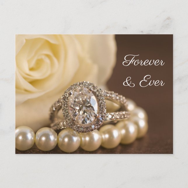 Postal De Anuncios Anillo de Diamante Ovalado Boda de Rosa Blanca Sav (Anverso)