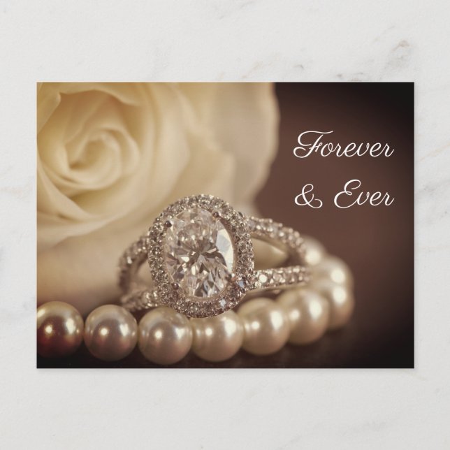 Postal De Anuncios Anillo de Diamante Ovalado Boda de Rosa Blanca Sav (Anverso)