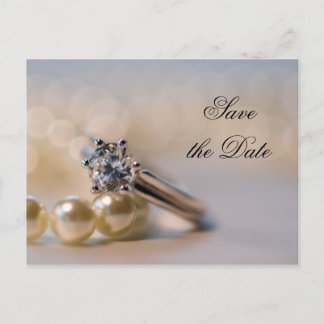 Postal De Anuncios Anillo de Diamantes y Perlas para Anunciar Boda Sa