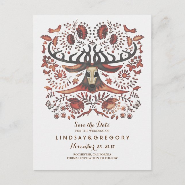 Postal De Anuncios Animales del Bosque Rústico Ciervos Guardar la Fec (Anverso)