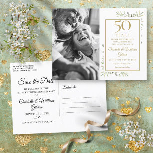 Postal De Anuncios Aniversario 50 Verde Foto Save The Date